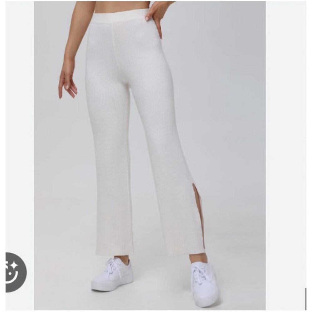525 America White Knit Split-Hem Pants